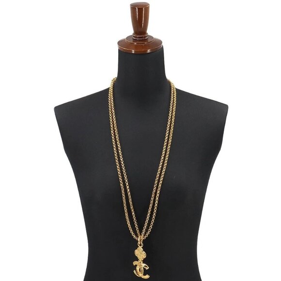 CHANEL Matelasse Coco Logos Necklace Gold 95A Accessory Vintage - Picture 1 of 11